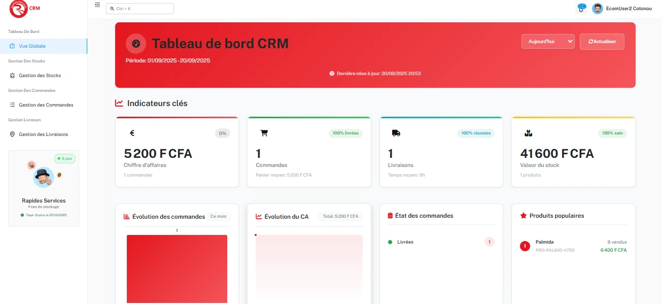 Interface utilisateur CRM